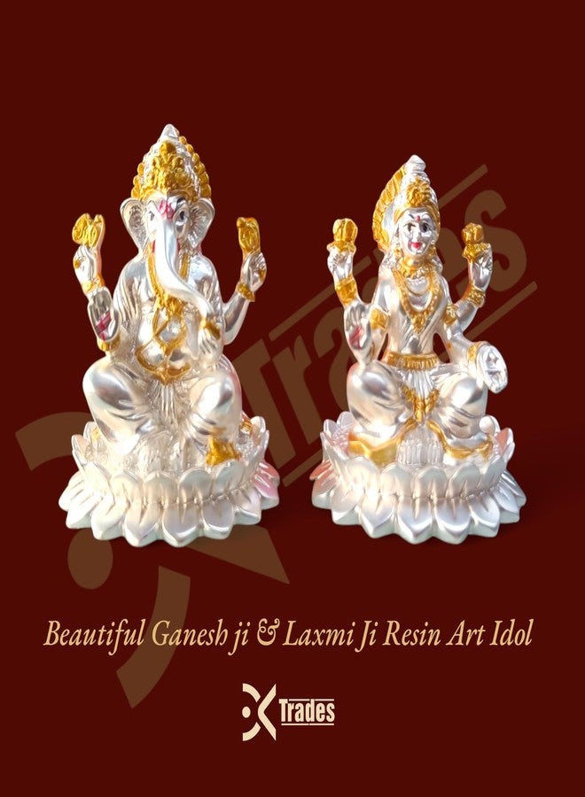 DK trades - Pure Gold and Silver Coated Beautiful and Detailed Murti Idol for Pooja - Divine Laxmi & Ganesh Ji Idol Symbolizing Prosperity and Wealth (Laxmi & Ganesh Ji) - Image 3